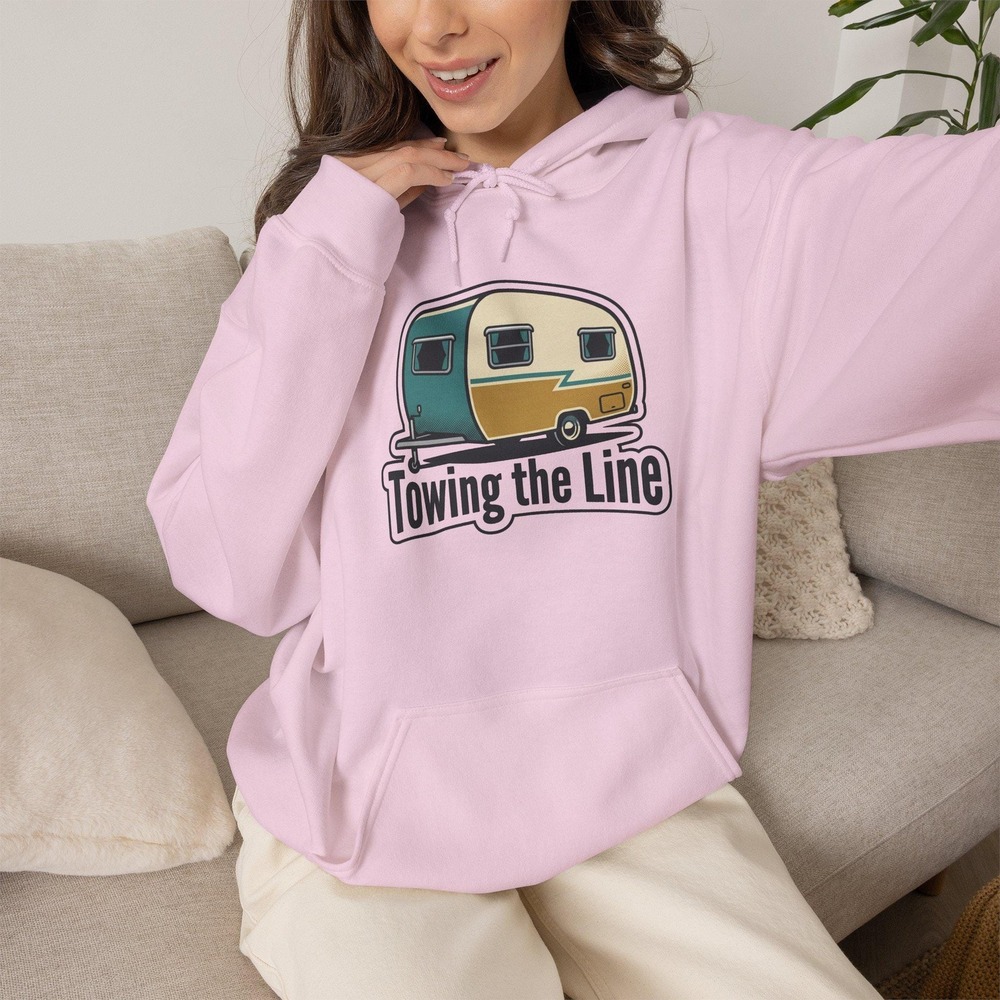 Three Dog Acres Retro Camper Towing the Line Hoodie Vintage Trailer Graphic